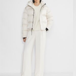 Aritzia White Puffer Jacket with High Collar and Hood